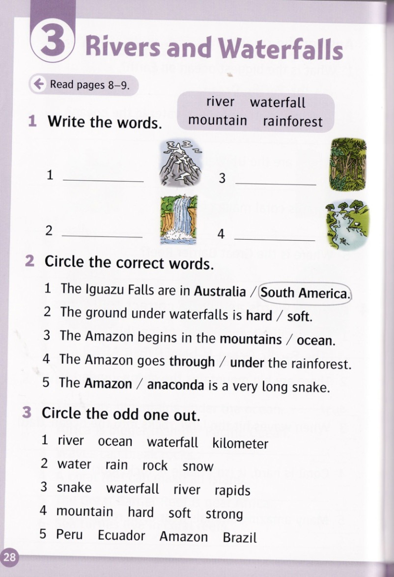 Write the words for the numbered pictures.