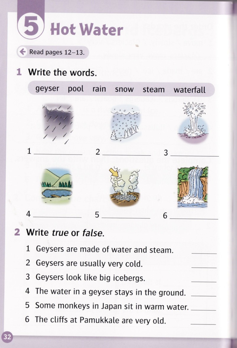 Write the words for the numbered pictures.