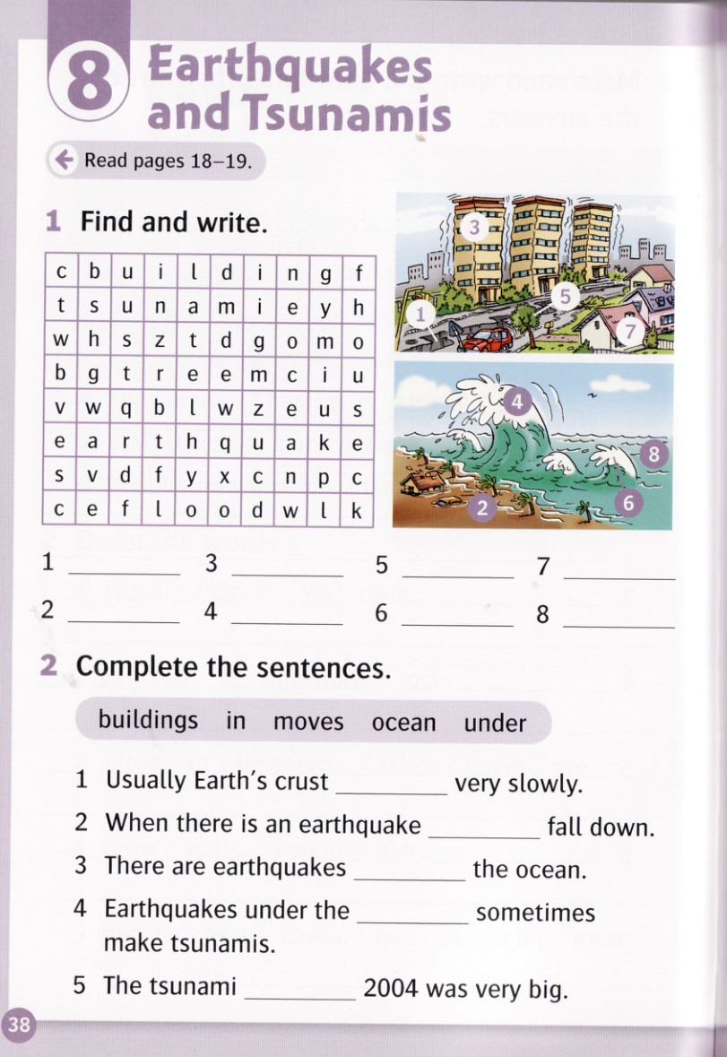 Write the words for the numbered pictures.
