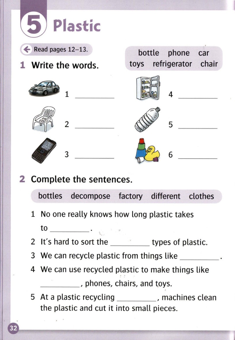 Write the words for the numbered pictures.
